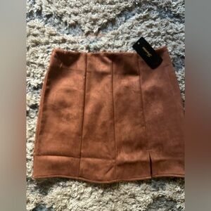 Shinestar Rust Suede-Effect Panel Mini Skirt